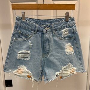 SHEIN Light Blue Distressed Jean Shorts